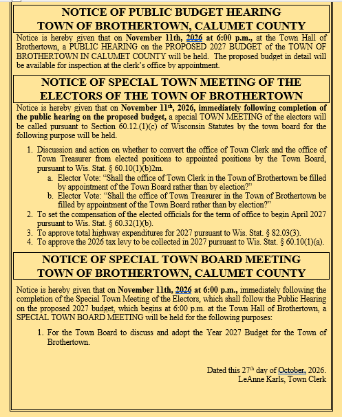 Notice of Budget Meeting